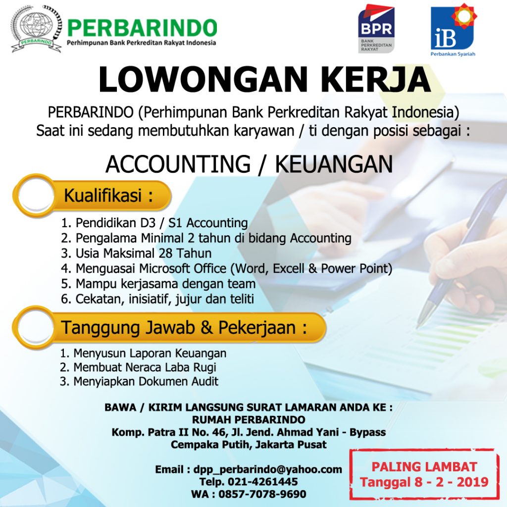 Lowongan Pekerjaan Staff Accounting di PERBARINDO PUSAT LOKER PERBARINDO 1024x1024